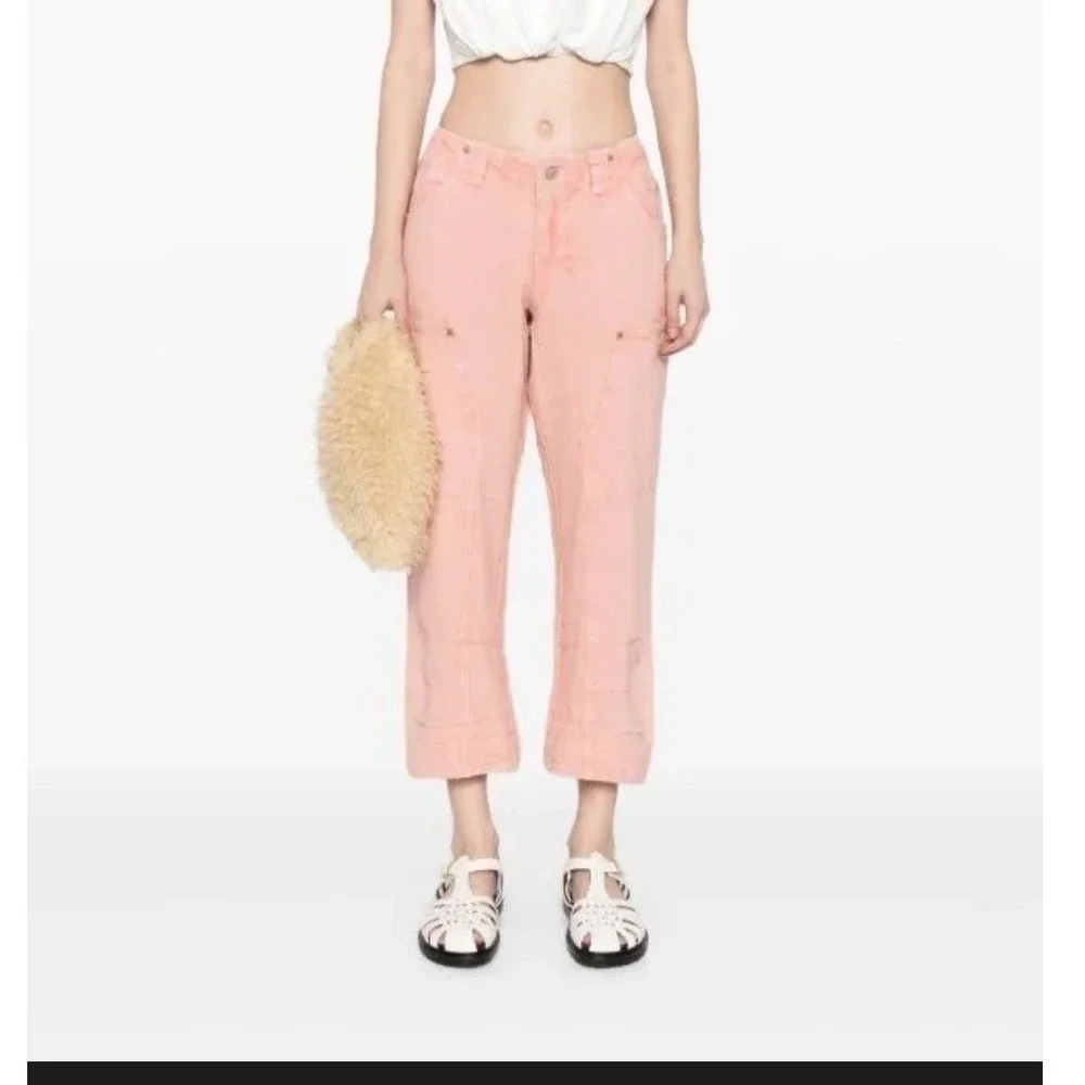 Free People Supersonic Slim Trousers Pink Utility Pants Women SZ 10 Y2K Workwear